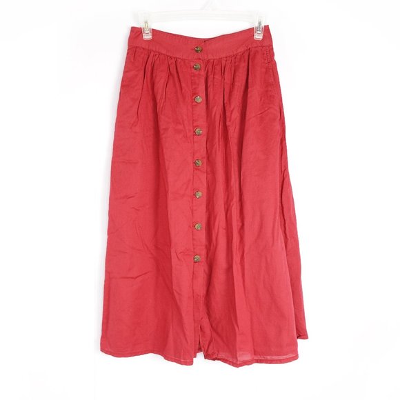 Madewell Dresses & Skirts - Madewell red button-down cotton Palisade skirt, 2